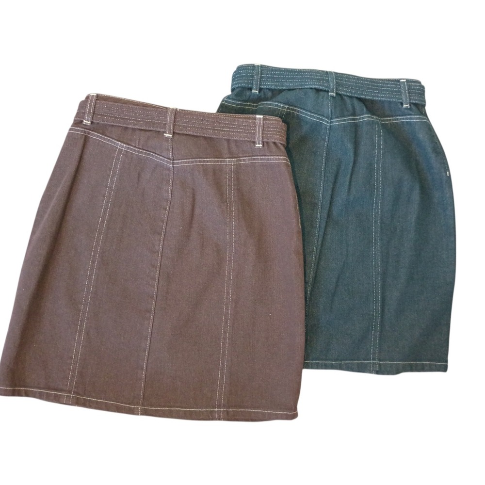 Vintage St Johns Bay Womens Size 4 Denim Skirt Bundle Brown Blue Belted A-Line - Picture 2 of 9